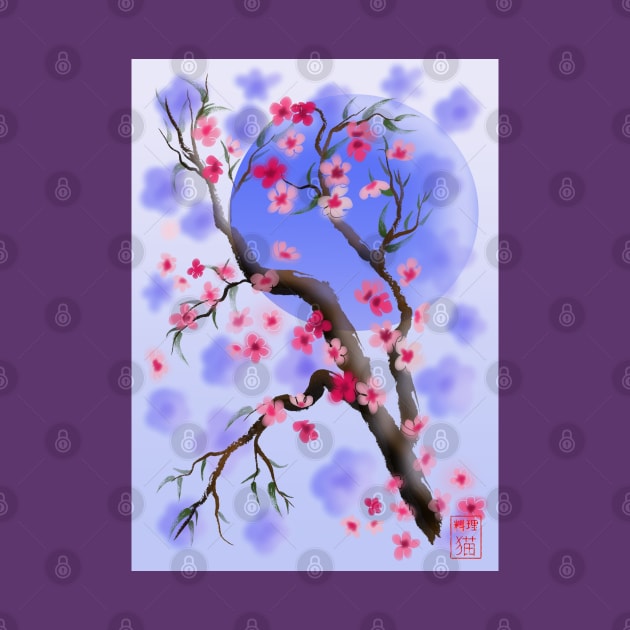 Purple and pink sakura (cherry blossoms) sumi-e by cuisinecat