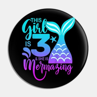 Kids 3 Years Old Girl Mermaid 3Rd Third Birthday Three Yrs Pin