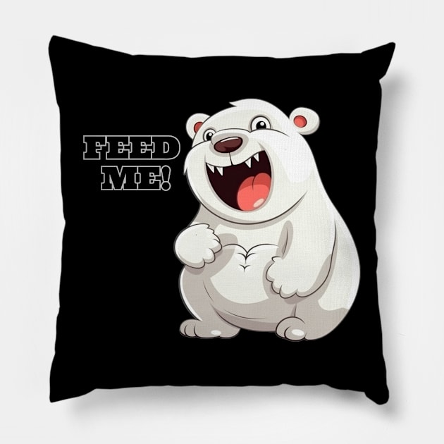 Feed Me!  Polar Bear, White Bear, Cute Pillow by FrenArt