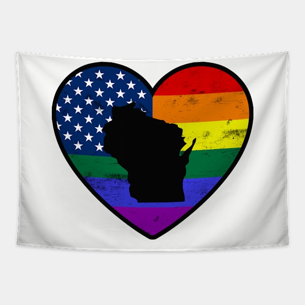 Wisconsin United States Gay Pride Flag Heart Tapestry by TextTees