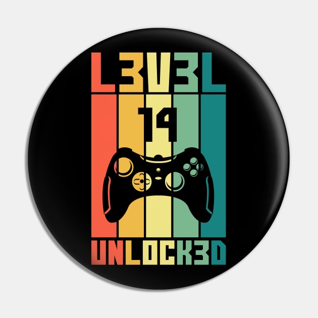 Level 14 Unlocked Vintage Gamer 14th Birthday Gift Pin by Alex21