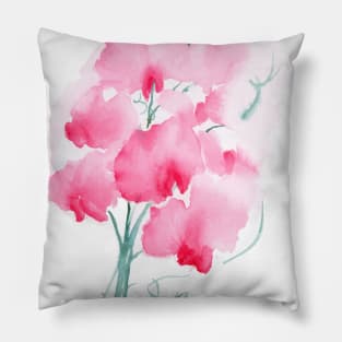 Sweet Pea Bouquet Loose Watercolor Flowers Pillow