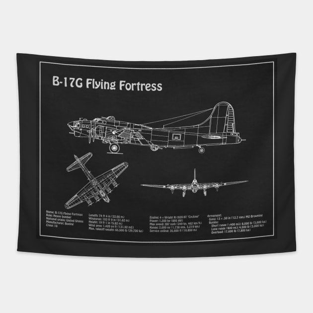 Boeing B-17 Flying Fortress Bomber - PD Tapestry by SPJE Illustration Photography