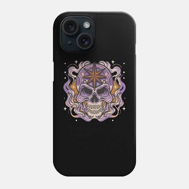 Spooky Halloween Skull and Star Head Tattoo Art Phone Case by Goku Creations