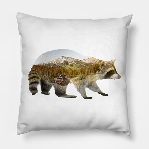 Raccool silhouette landscape art Pillow by Raccool