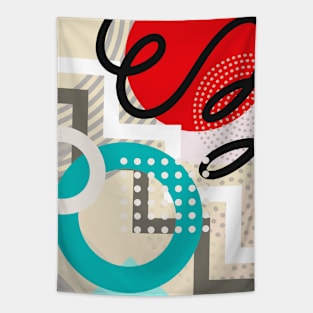 Modern Geometric Pattern Red Black Retro Style. Tapestry