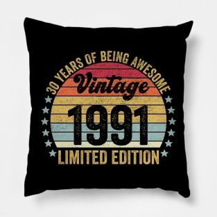 30th Birthday, 30 Year Old Gifts Vintage 1991 Limited Edition Pillow