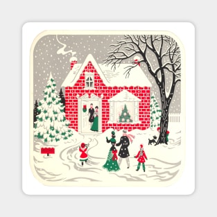 1980s primitive cottage village country christmas winter wonderland Magnet