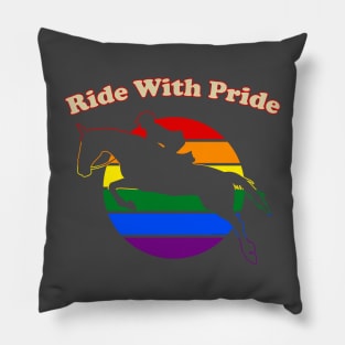 Ride With Pride - LGBTQ Retro Sunset Hunter Jumper Pillow