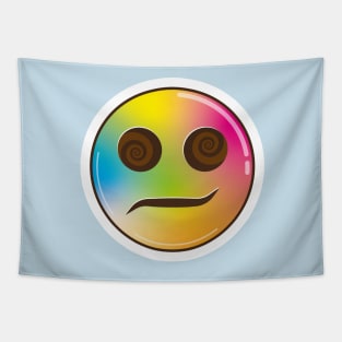 trippy psychedelic vector illustration of emoji face Tapestry