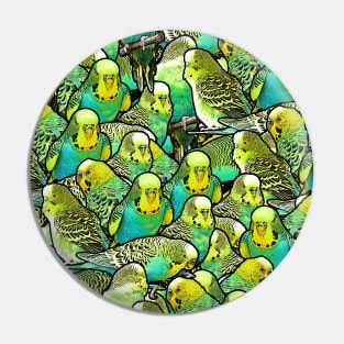 Funny Green and Yellow Exotic Budgie Parrot Bird Pattern Pin