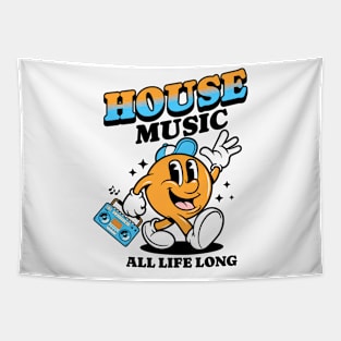 HOUSE MUSIC  - Retro Mascot All Life Long (black/orange/blue) Tapestry