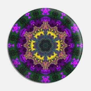 Psychedelic Kaleidoscope Yellow Purple and Green Pin