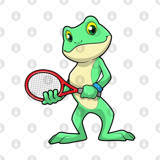 Frog at Tennis with Tennis racket by Markus Schnabel