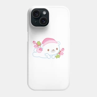 Cute Little White Polar Bear Wearing a Santa Hat Thinking About Christmas Phone Case