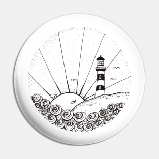 Whimsical Lighthouse Daylight Ink Illustration Pin