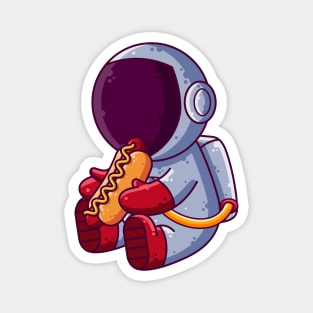 Cute Astronaut Eating Hot Dog Cartoon Magnet