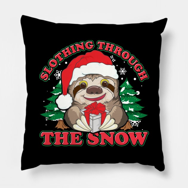 Cute Slothing Through the Snow Christmas Sloth Pillow by theperfectpresents