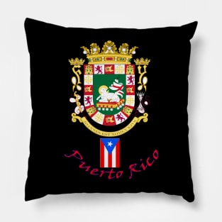 Coat of Arms for Puerto Rico- Red Lettering Pillow
