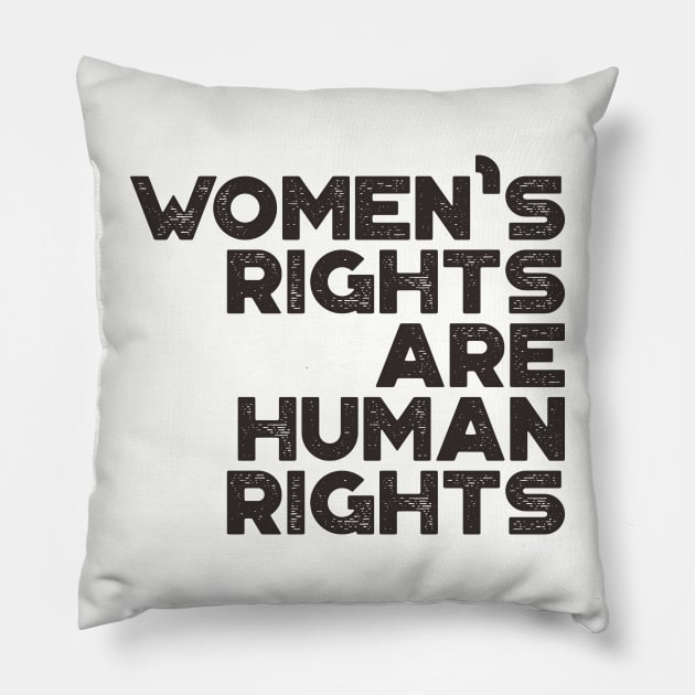 Women's Rights Are Human Rights Vintage Retro (Black) Pillow by truffela