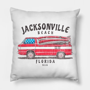 Jacksonville Beach, Florida Patriotic Surf Van Pillow