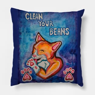 Clean Your Beans Kitty Cat Pillow