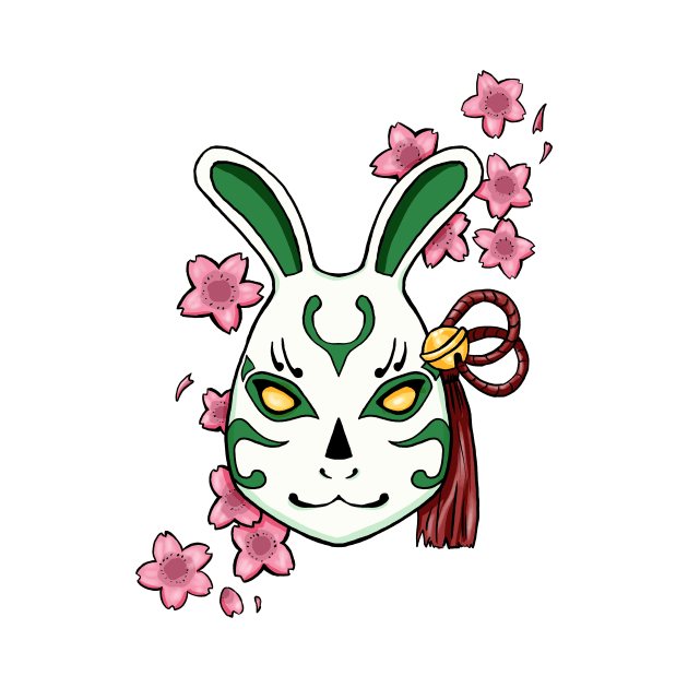 Blossoming Habits: A Cherry Blossom Japanese Mask Green by alexandre-arts