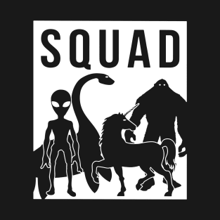 Squad Animals Unicorn Dinosaur Scare Black White Shirt Raglan Sleeve Squad T-Shirt