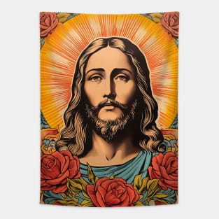 Vintage Retro Jesus Lithograph Tapestry