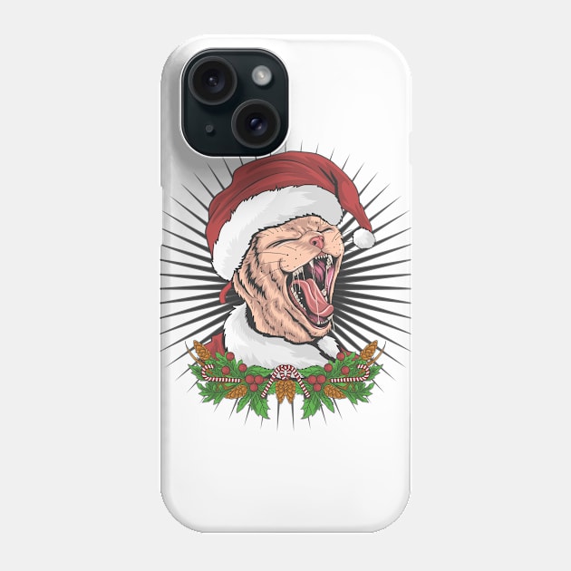 Christmas Cat Is Wearing A Santa Claus Hat And Screaming Phone Case by YousifAzeez