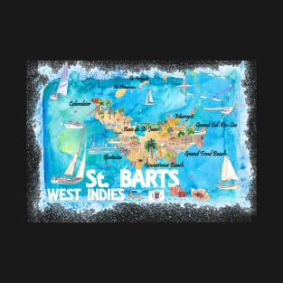 St Barts Illustrated Travel Map With Roads T-Shirt