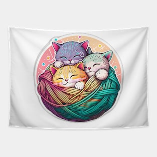 Cute Kittens in Ball of Yarn Pastel Tapestry