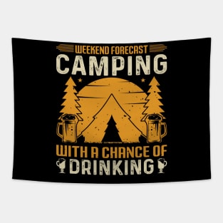 Camping and drinking; beer; camp; camper; tent; campfire; outdoors; nature; nature lover; forrest; outdoorsy; beers; drinks; woods; bush; gift; camping life; camping lover; Tapestry