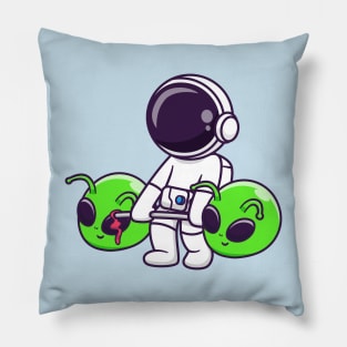 Cute Astronaut Lifting Alien Head Barbell Cartoon Pillow