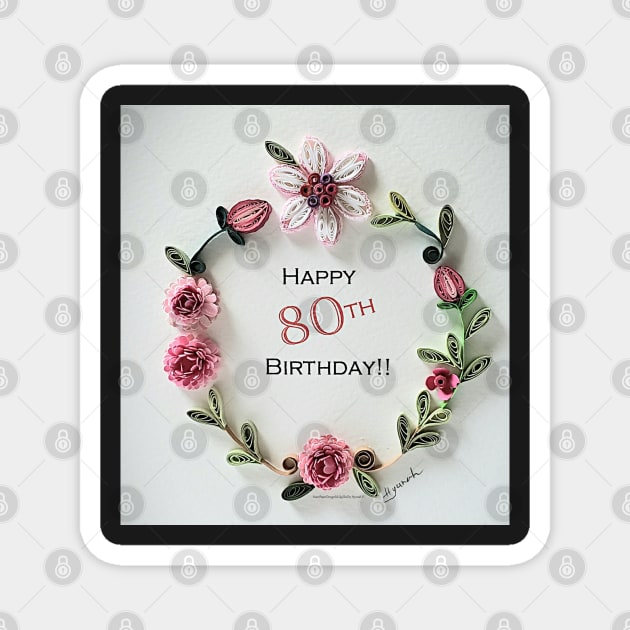 Printed Paper Quilling Art. 80th flower wreath. Any Occasion. Anniversary. Birthday. Wedding. Mother&amp;#39;s day gift. Love card Magnet by solsolyi