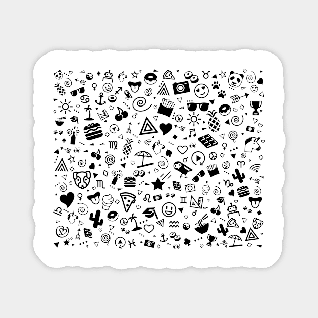 Cartoon Icons Super Cool Doodle Art Black and White Doodles Magnet by GDCdesigns