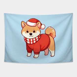 Cute Christmas Shiba Dog Tapestry