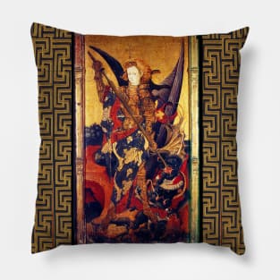 St. Michael Archangel Vanquishing the Devil as Medieval Knight Pillow