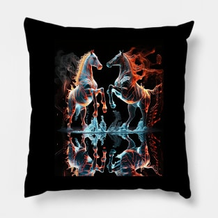 Fire and Ice Horses Fighting Pillow