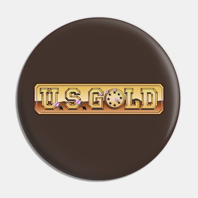 Retro Video Games US Gold Logo Pin by Meta Cortex