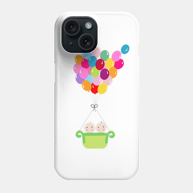 Twin baby with colorful balloon baby shower Phone Case by GULSENGUNEL