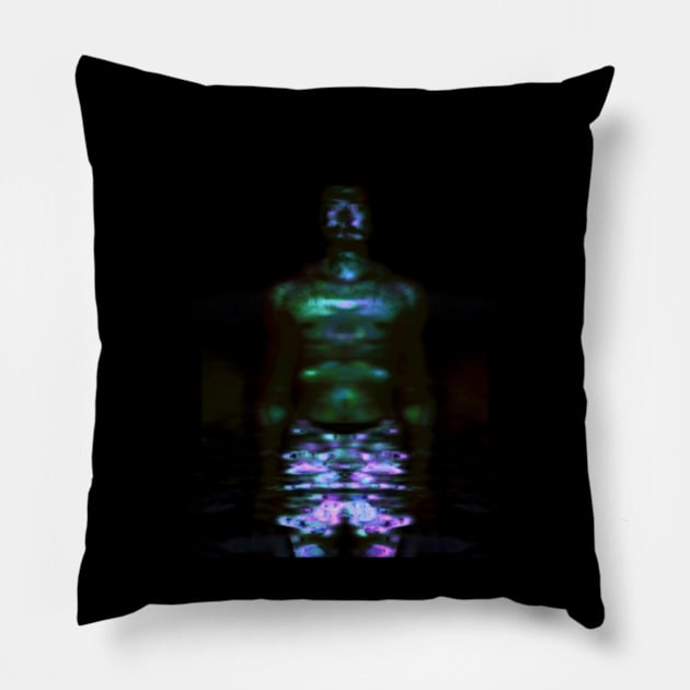 Portrait, digital collage and special processing. Muscular weird guy in briefs. Darkness. Glow. Pillow by 234TeeUser234