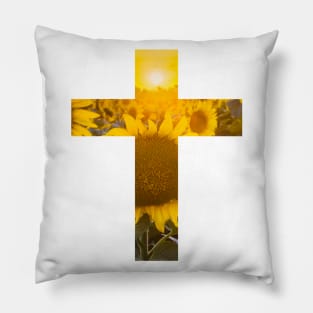 Sunset Sunflower Field Cross Pillow