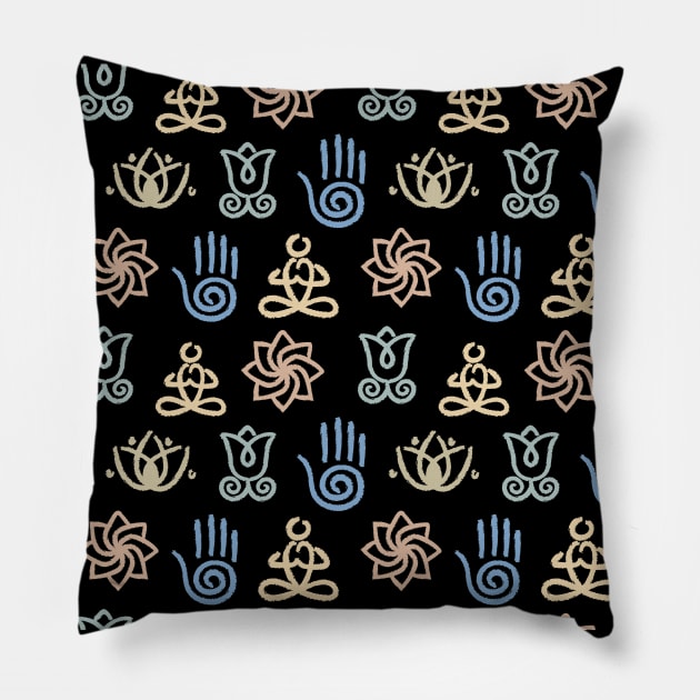 Yoga Symbols Seamless Pattern Pillow by RetroArtCulture