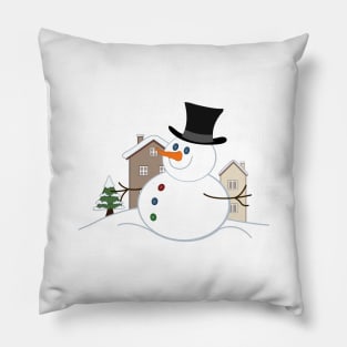 Happy Christmas Snowman Illustration Pillow