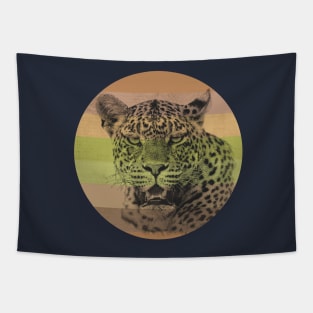 Leopard Close-up on Retro-style Sunset in Colors of Africa Tapestry