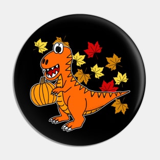 Fall Dinosaur T-Rex Pumpkin Leaves Autumn October Pin