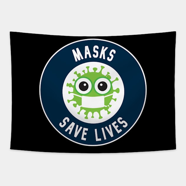 Masks Save Lives with Green Virus Logo Tapestry by tropicalteesshop