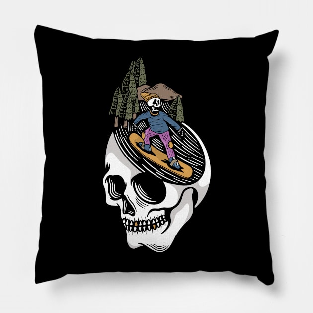 Snowboard skull Pillow by gggraphicdesignnn