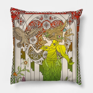Celtic Woman (cream on green) Pillow